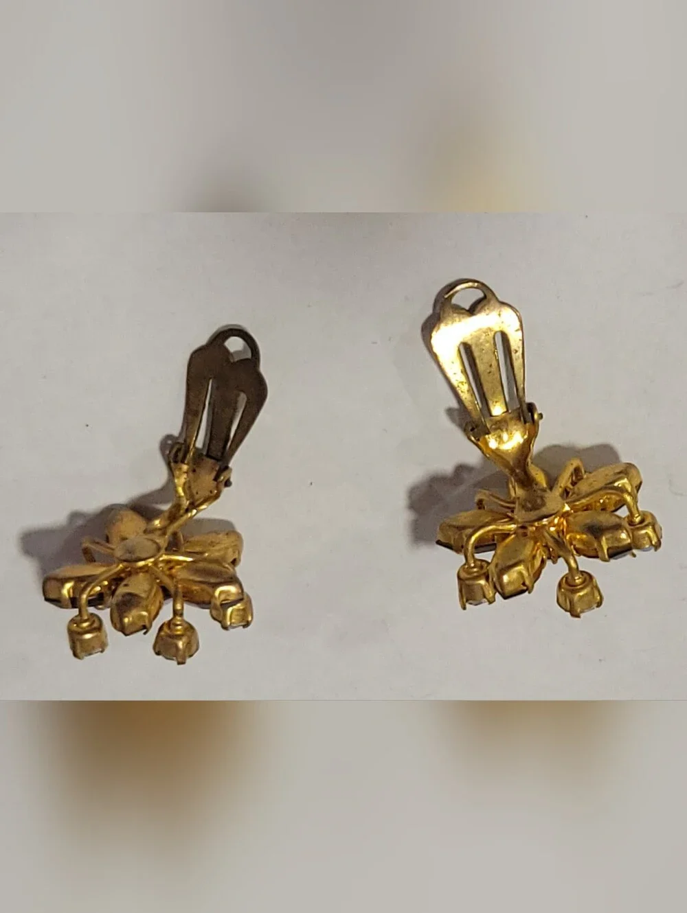 Gold-Tone Brown Crystal Floral Clip Earrings